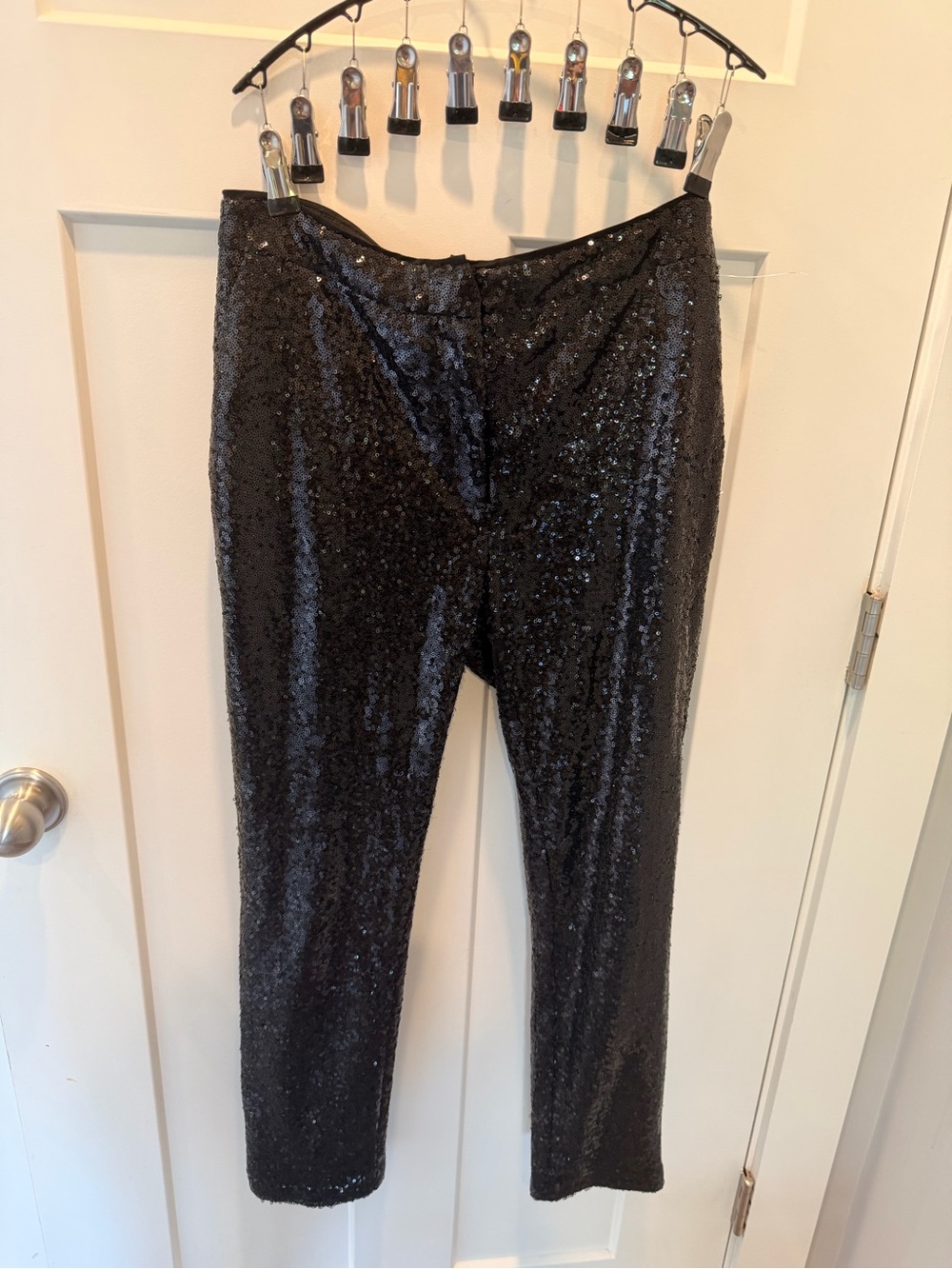 Shoedazzle Women’s M Black Sequin Pants Party Holiday NYE Straight Leg